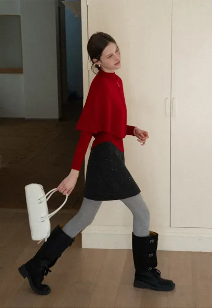 Zipper Front Knit Sweater with Wide Sleeves