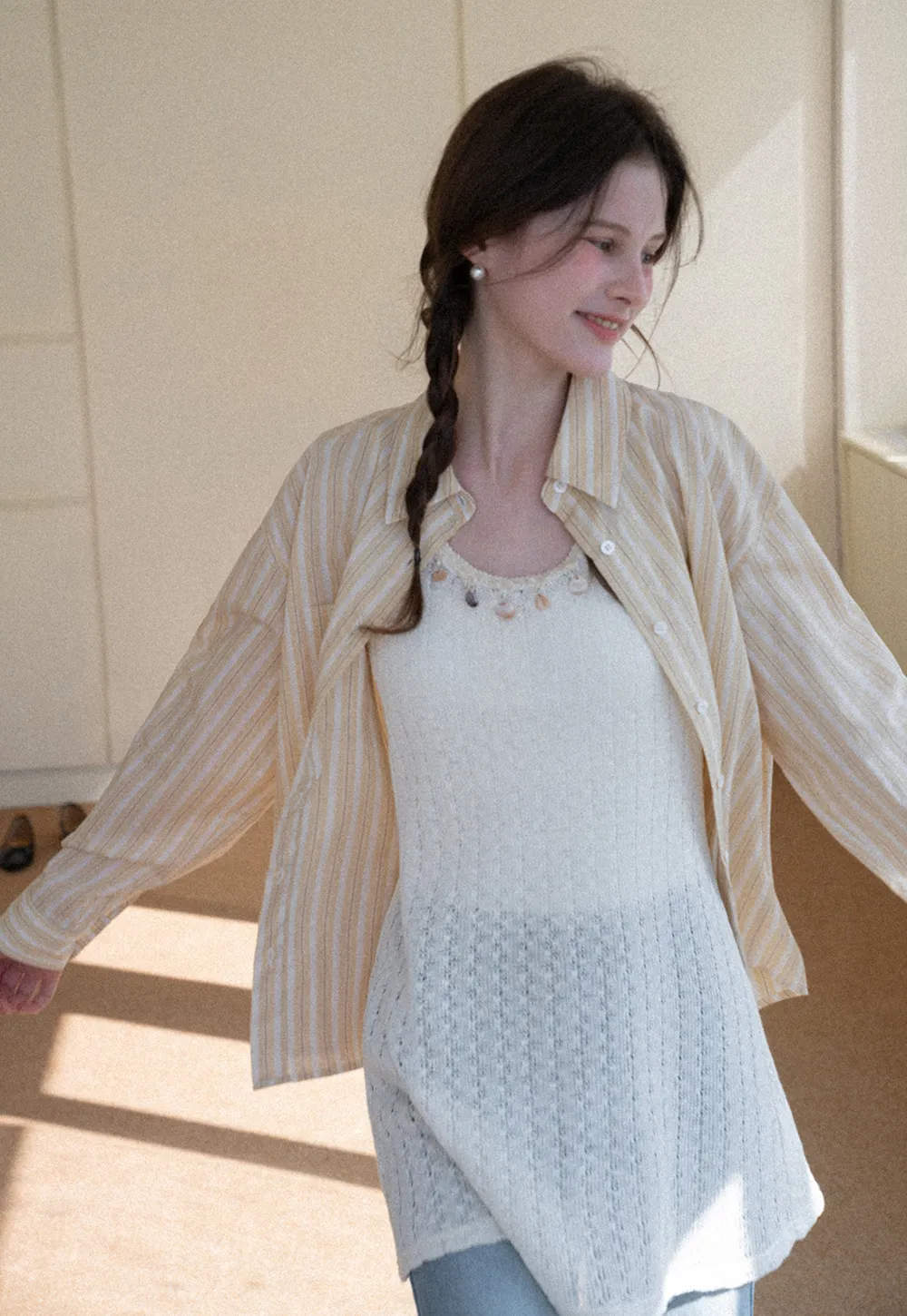 Striped Oversized Shirt with Button Detailing