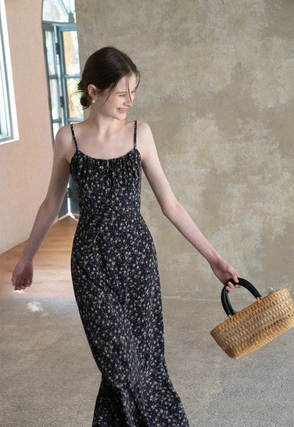 Floral Print Slip Dress with Thin Straps and Asymmetrical Hem