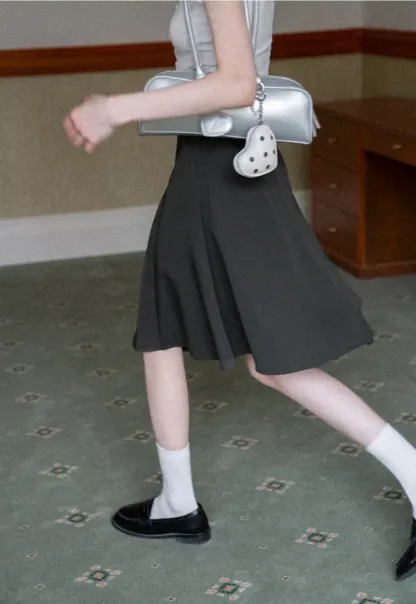 Pleated A-line Skirt with Waistband