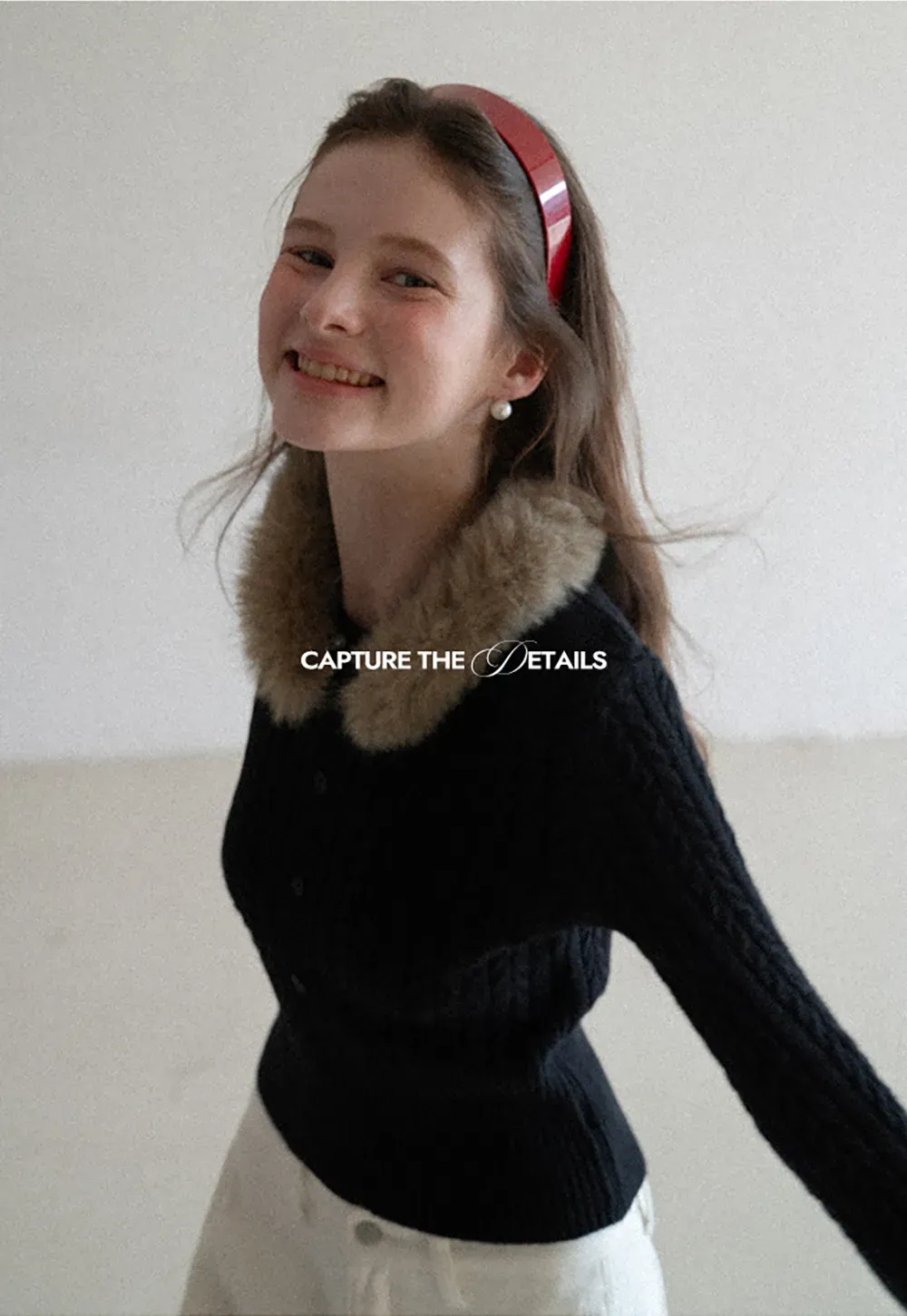 Cable Knit Sweater with Fur Collar Design