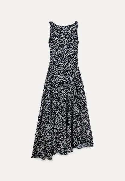 Floral Print Sleeveless Midi Dress with V Neck