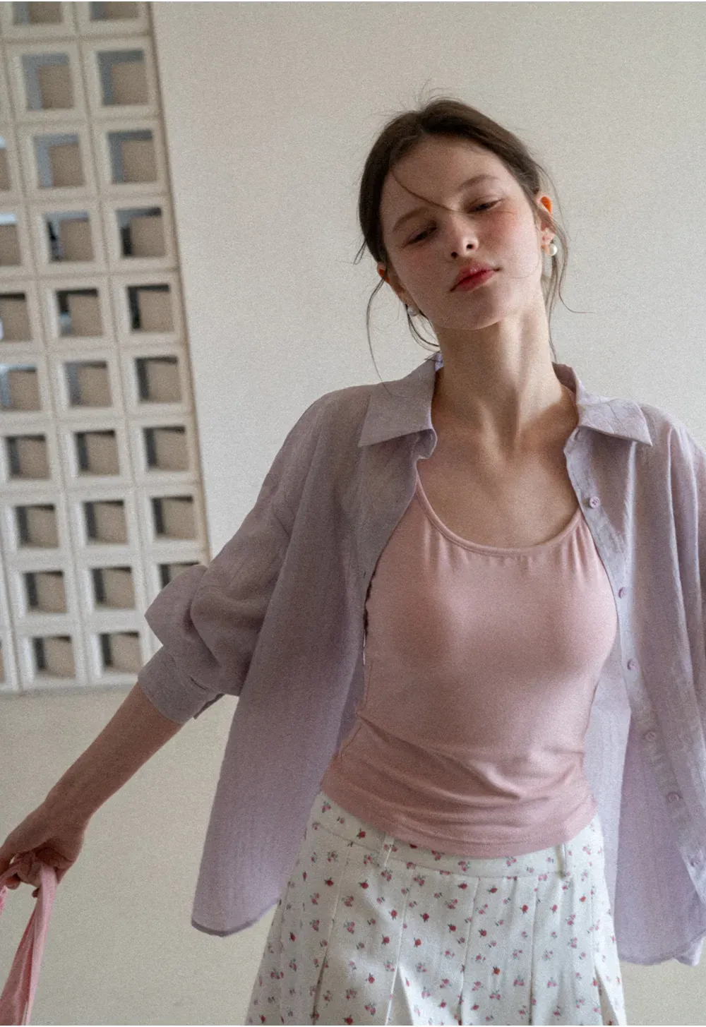 Lightweight Button Up Shirt with V Neck and Long Sleeves