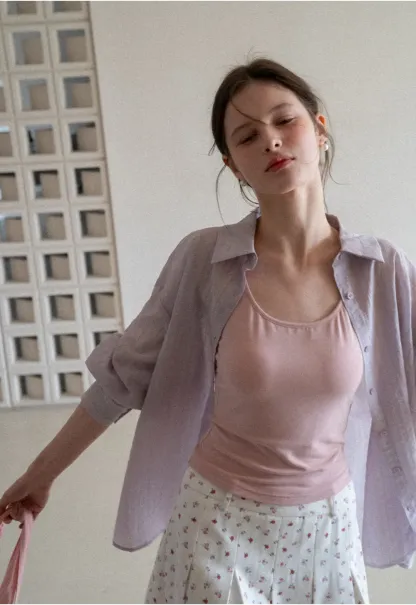 Lightweight Button Up Shirt with V Neck and Long Sleeves