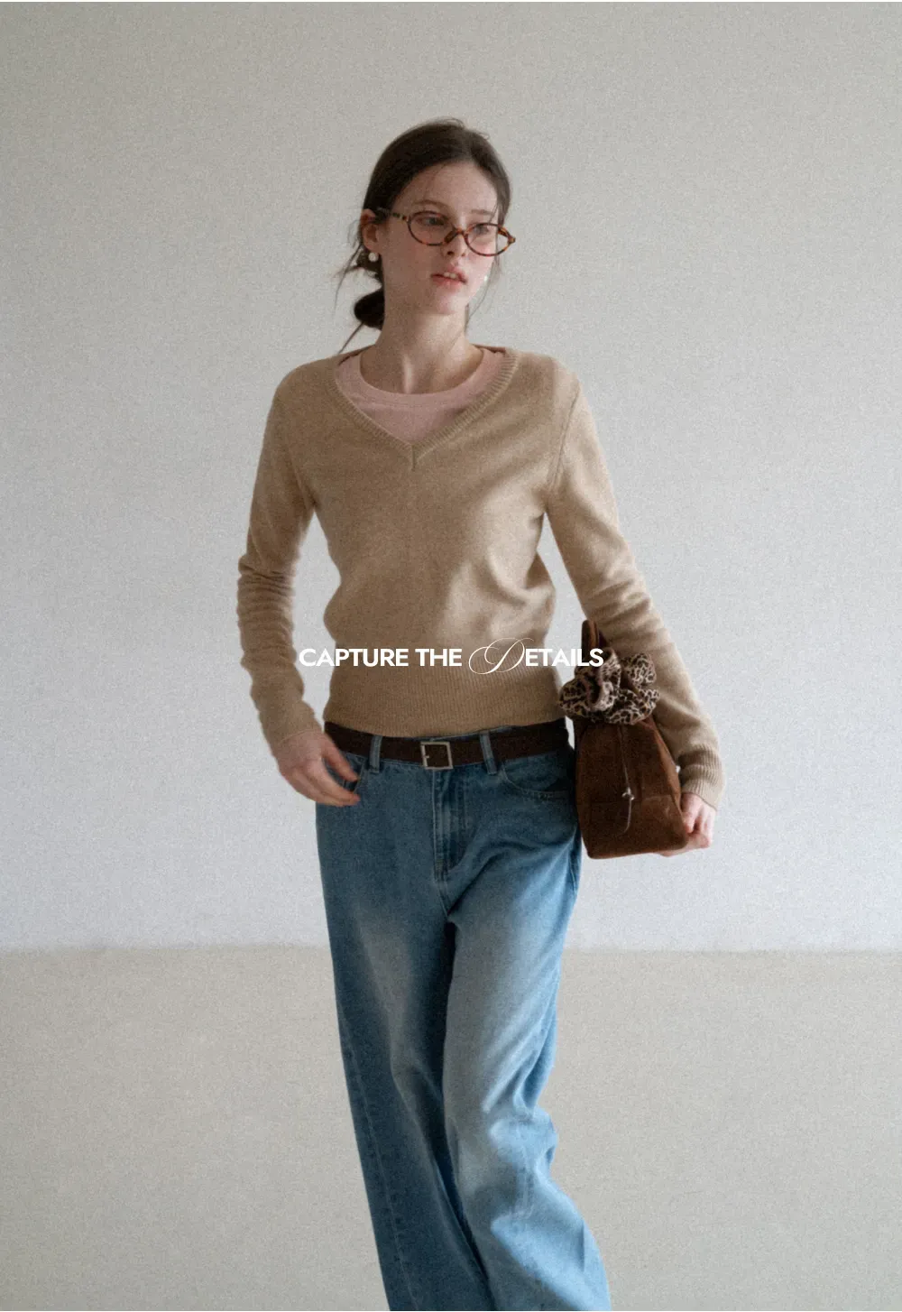 V Neck Knit Sweater with Layered Collar Design