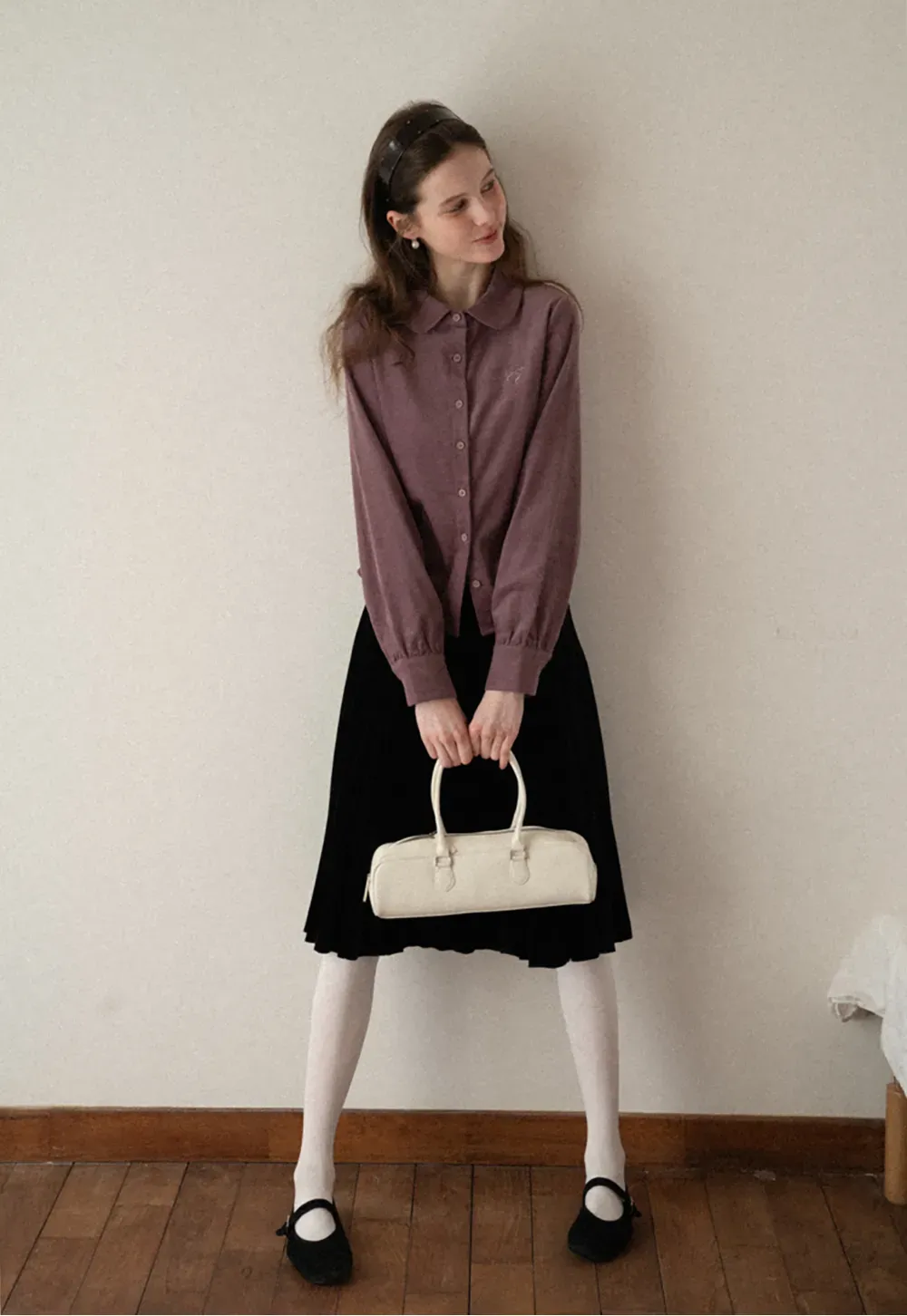 Elegant Corduroy Blouse with Ruched Detail