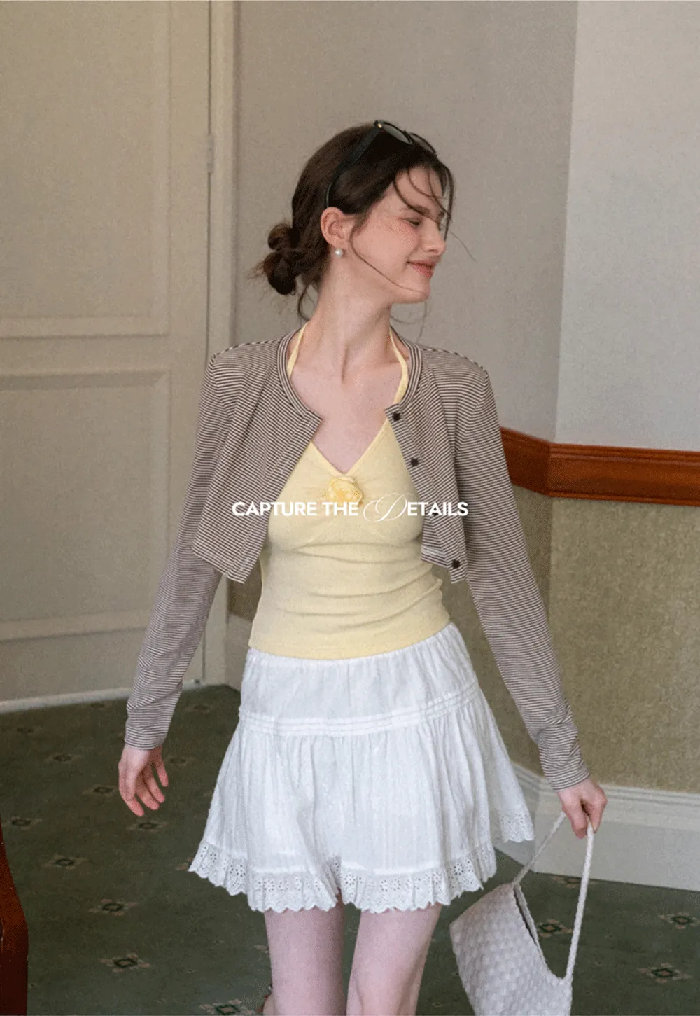 Striped cardigan with buttons and V neck tank top