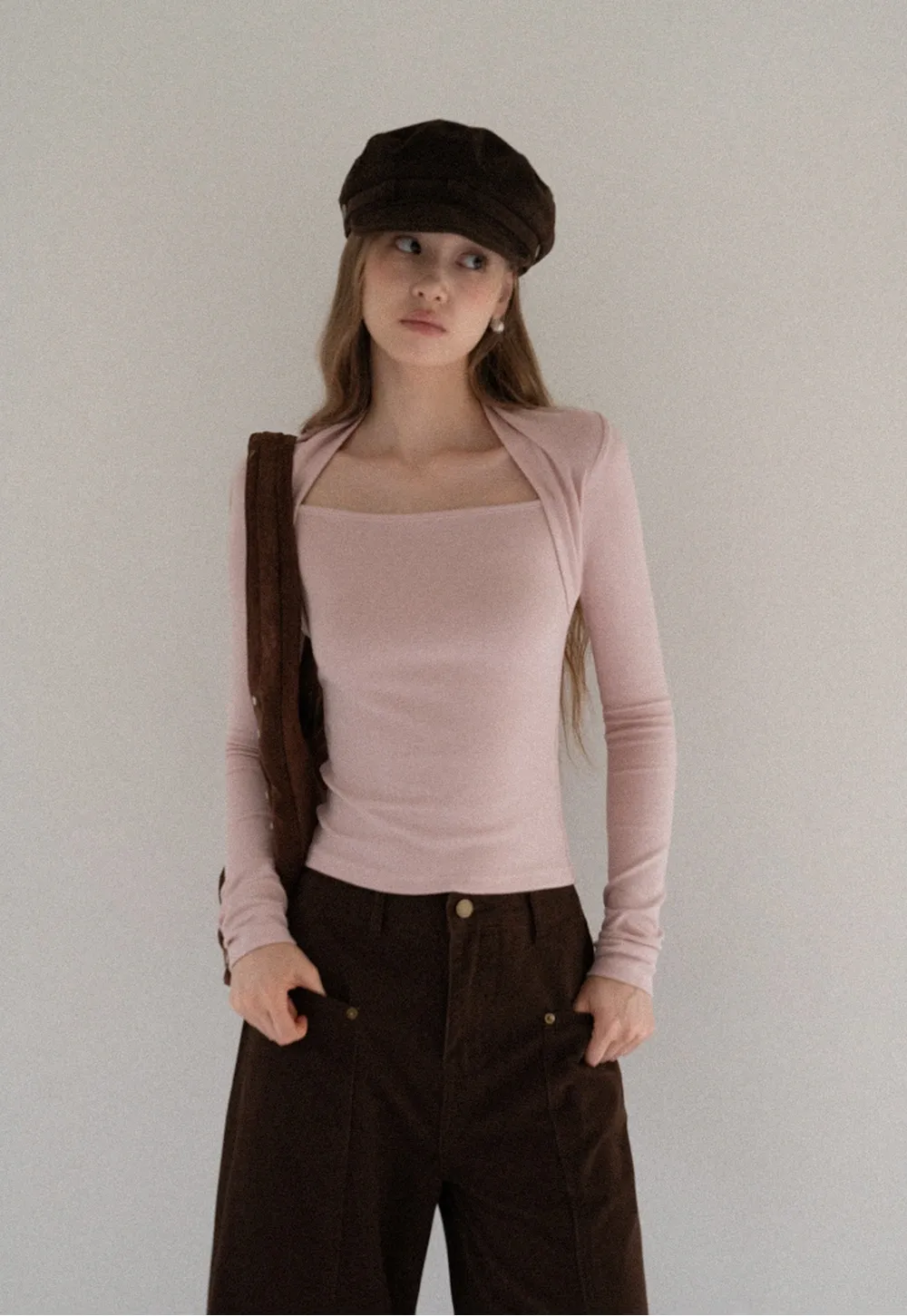 Square Neck Long Sleeve Slim Fit Top