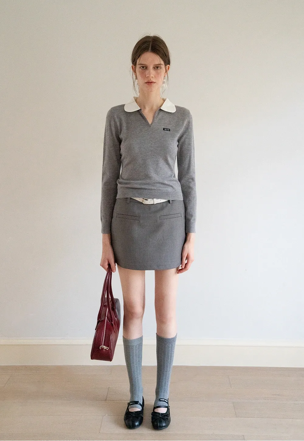 Women's Contrast Collar Long Sleeve Polo Top