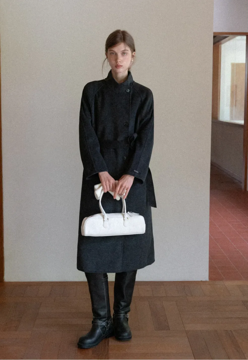 Wool Blend Belted Coat with Scarf Detail