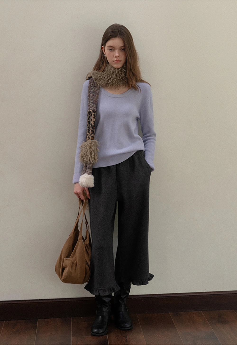 Women Ruffle Hem Wide Leg Cropped Pants