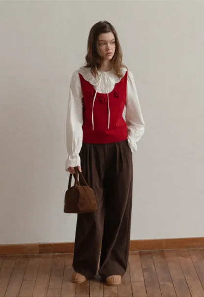 Pleated Wide-Leg Corduroy Pants