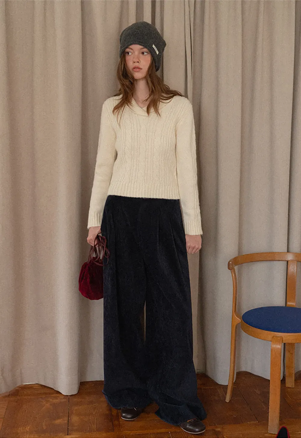 Velvet Wide-Leg Trousers