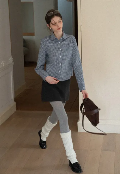 Women Classic Gingham Checkered Button-Up Shirt