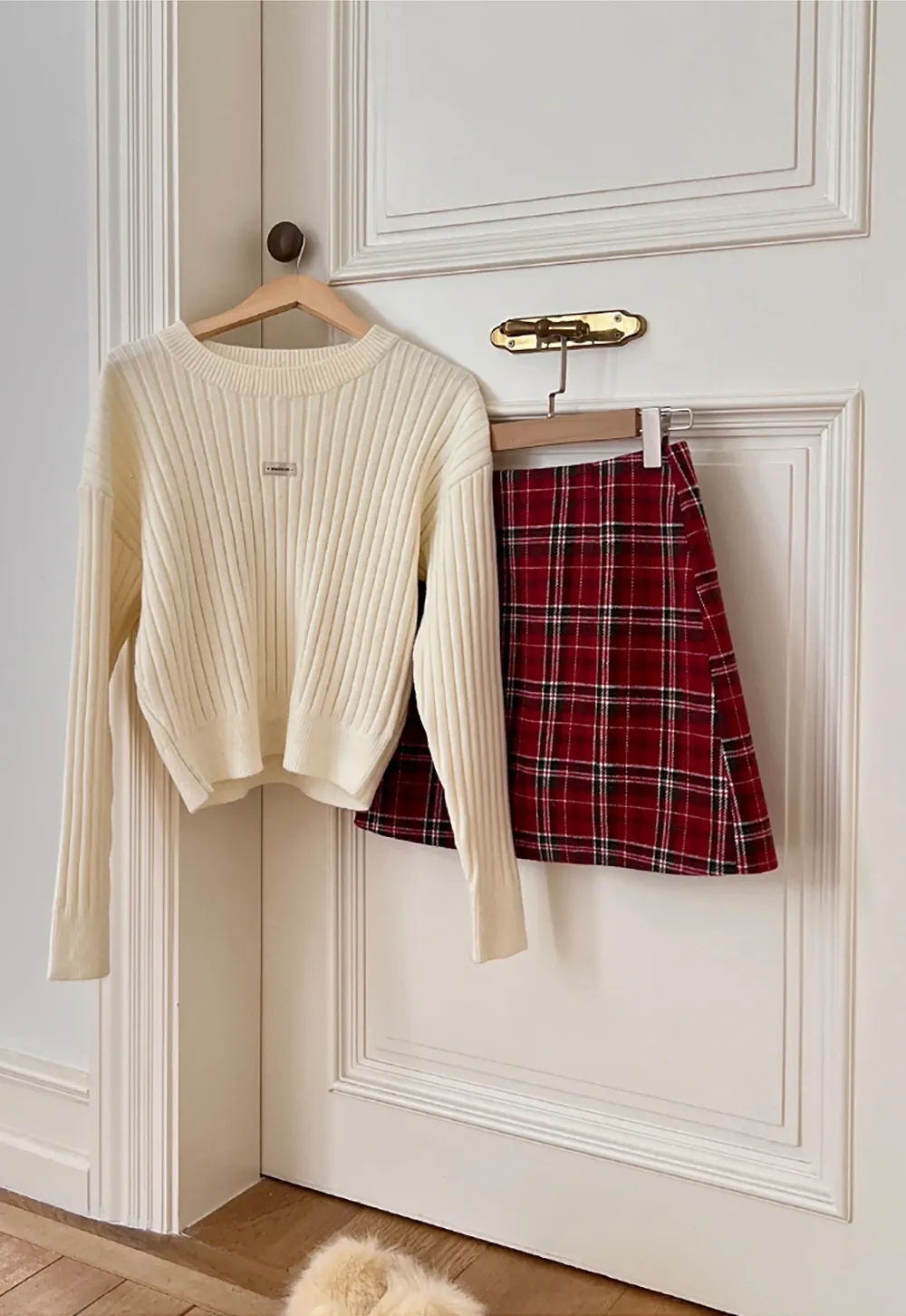 Plaid Mini Skirt and Knee-High Boots Casual Style