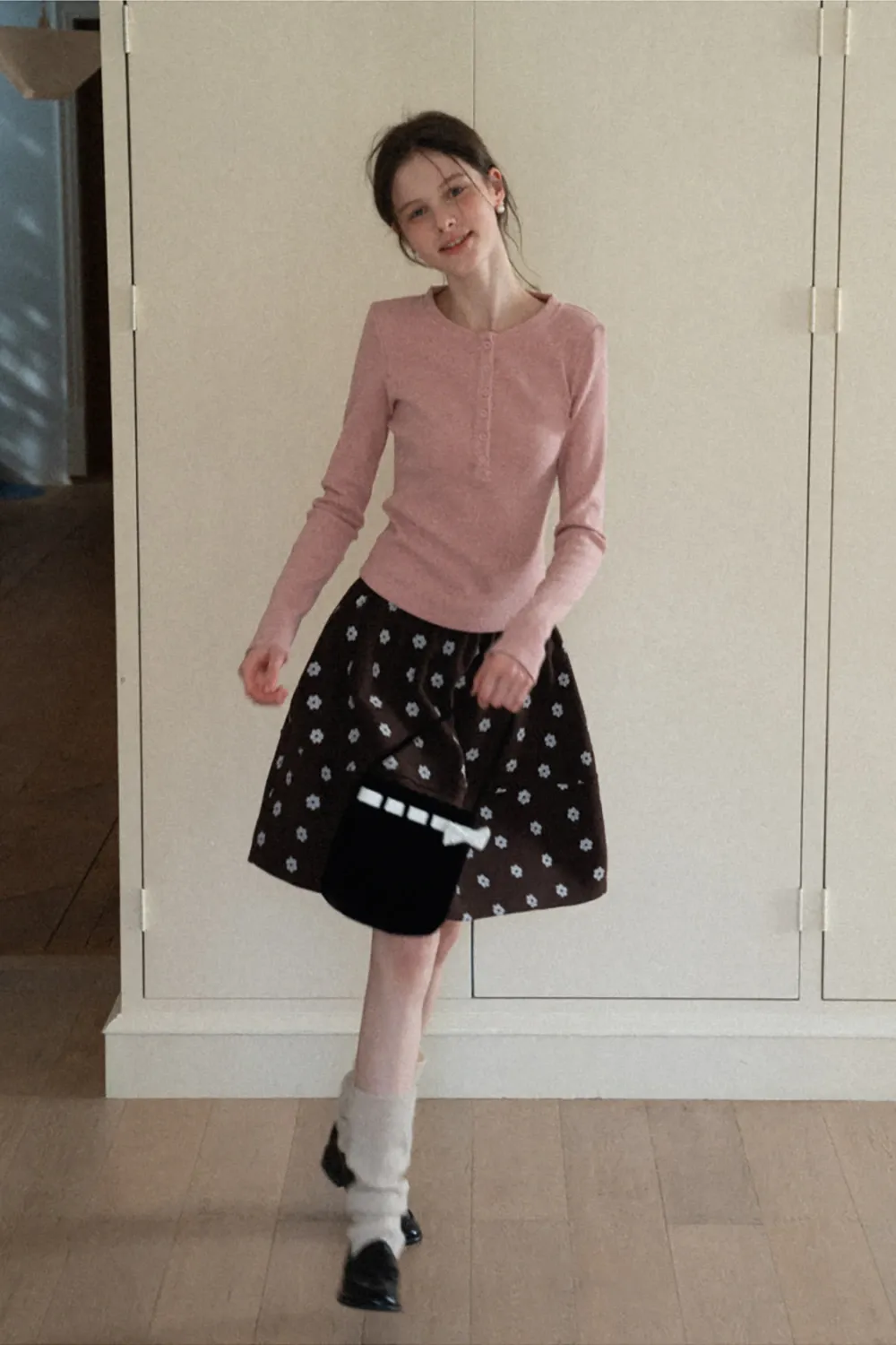 Floral Print Woolen Puff Skirt