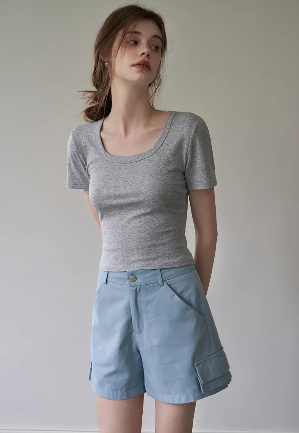 Women's Solid Square Neck Fitted T-Shirt And Tank Top