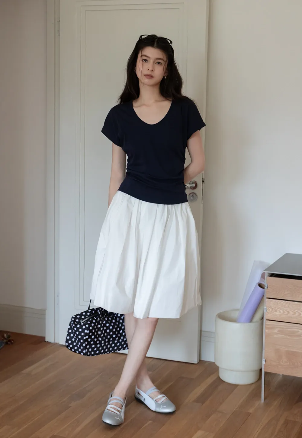 Women’s Side-Ruched Cap-Sleeve Tee