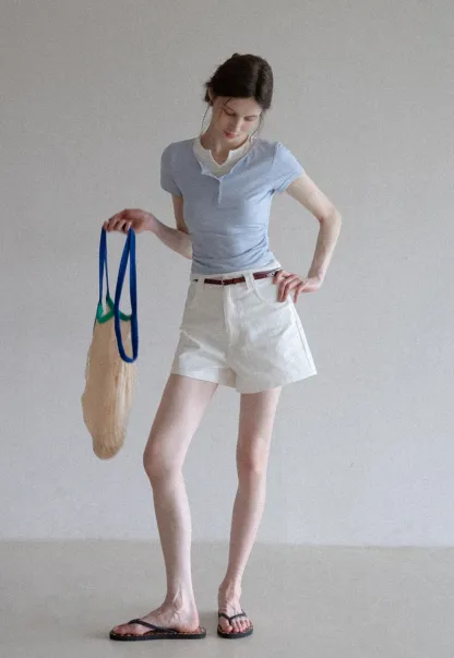 Women’s Belted High-Waist Cotton Shorts