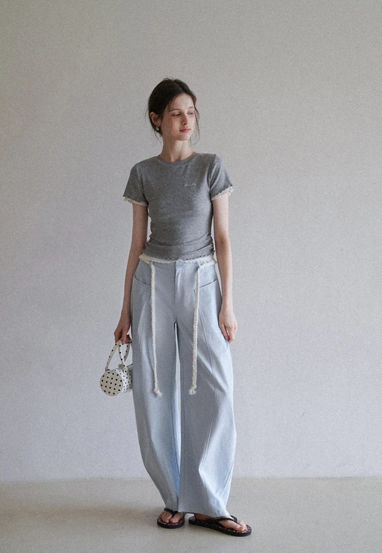 Wide-Leg Trousers with Braided Drawstring Detail