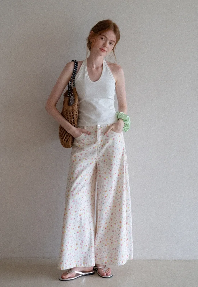 Women’s Pastel Floral Wide-Leg Pants