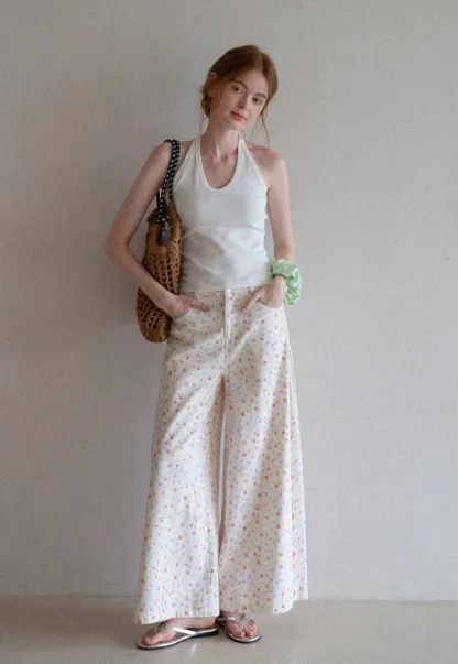 Women’s Pastel Floral Wide-Leg Pants