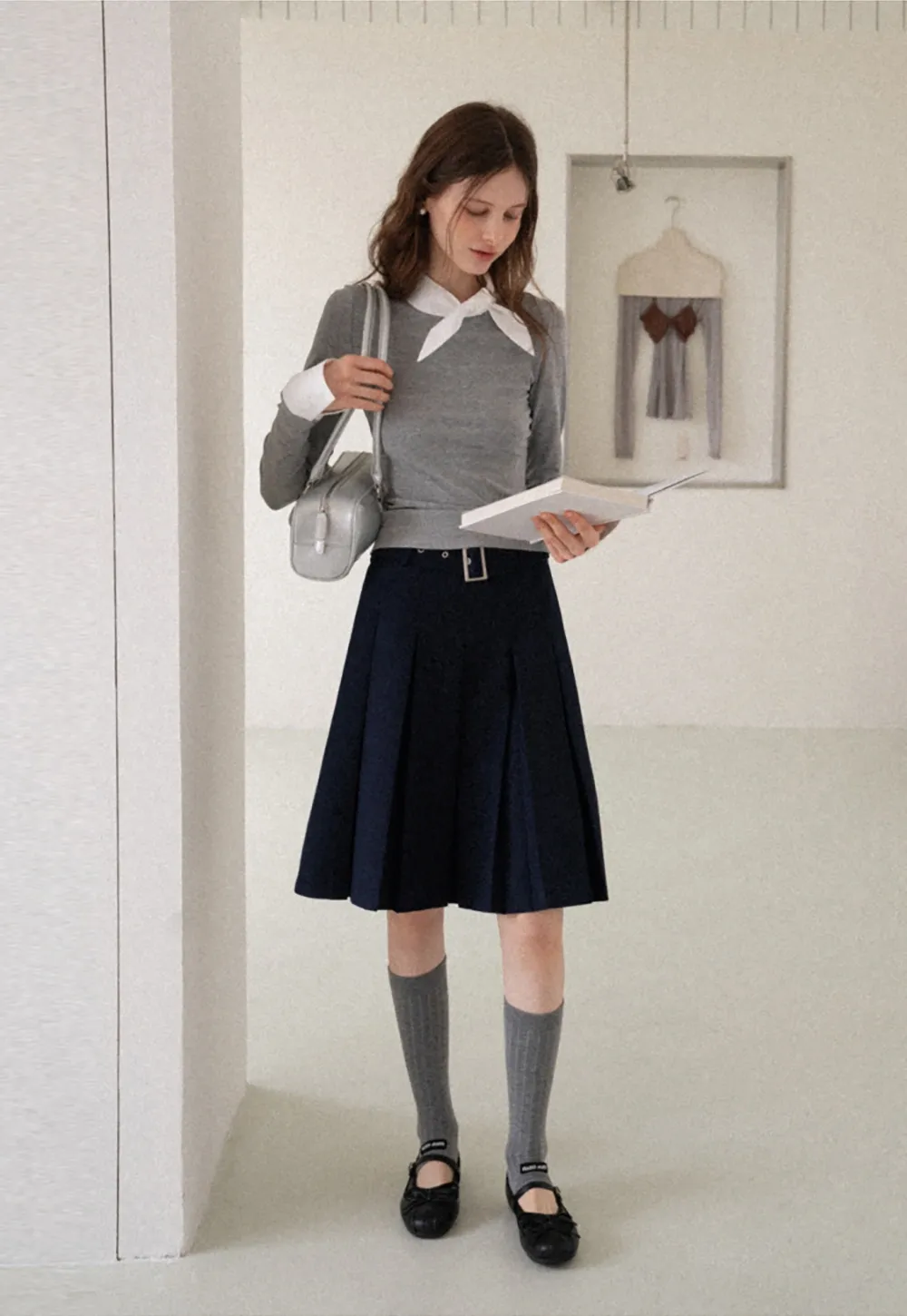 Women's Belted Pleated Mini Skirt