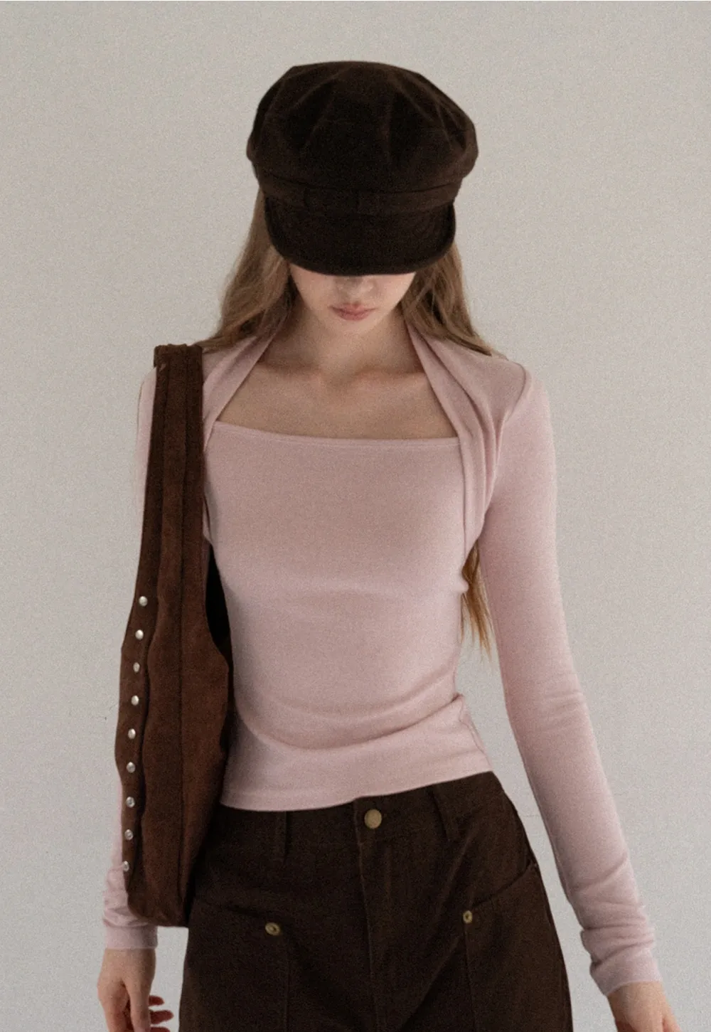 Square Neck Long Sleeve Slim Fit Top