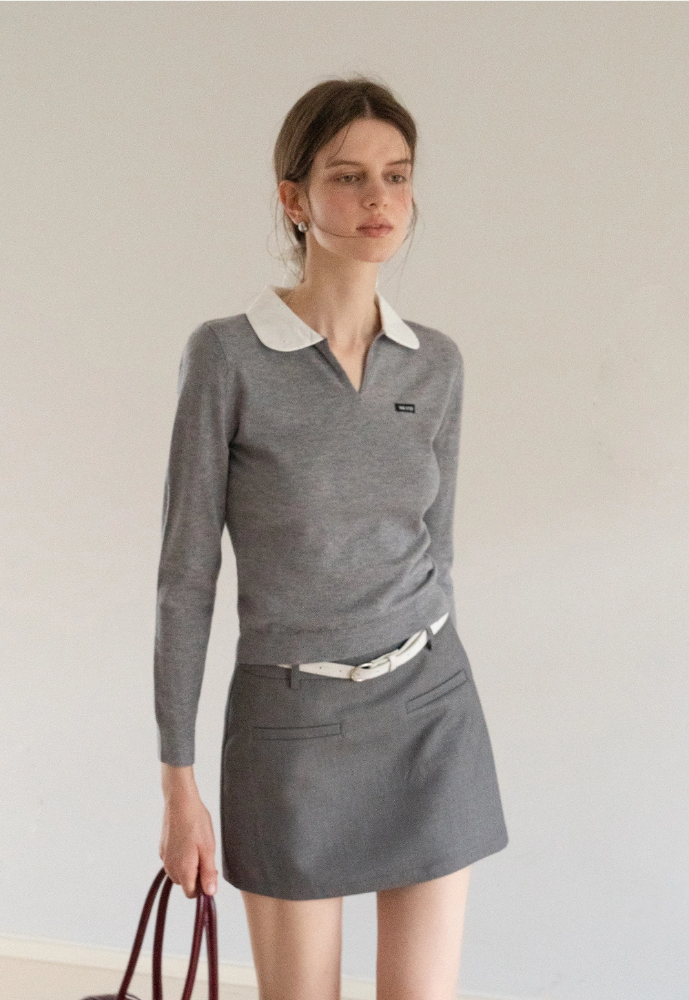 Women's Contrast Collar Long Sleeve Polo Top