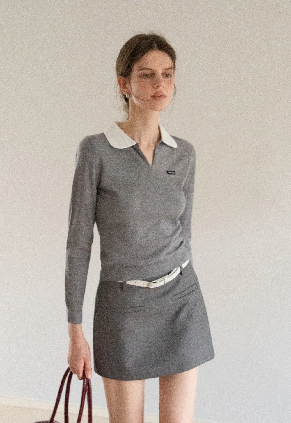 Women's Contrast Collar Long Sleeve Polo Top