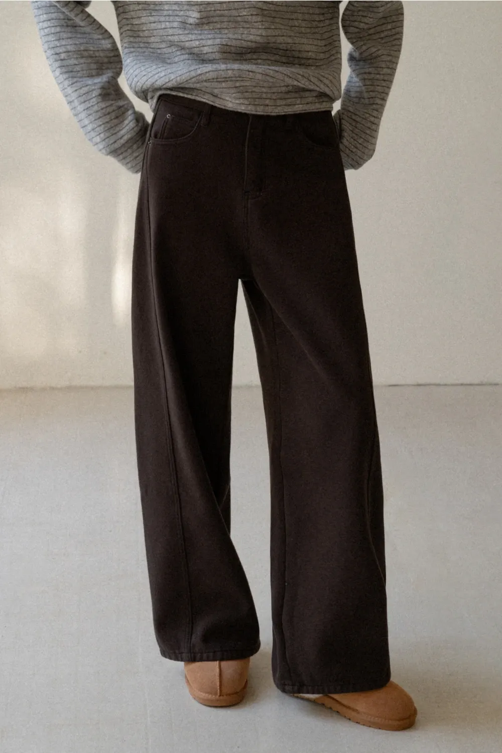 Loose Fleece-Lined Jeans with Tassel Belt