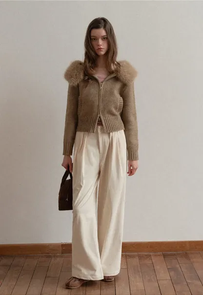 Pleated Wide-Leg Corduroy Pants