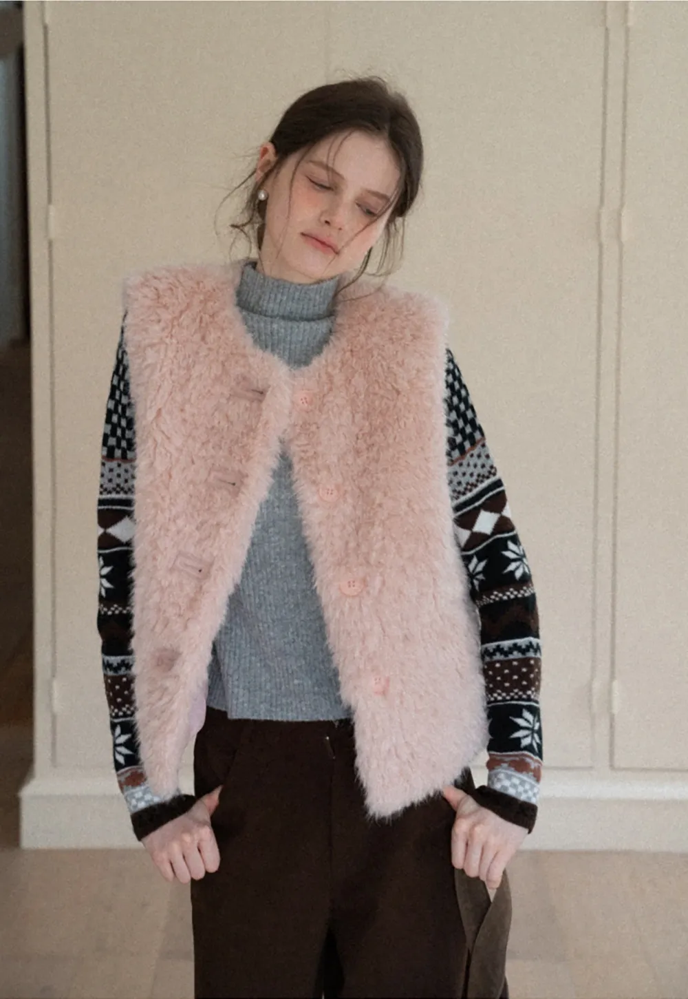 Elegant Faux Fur Vest with Buttons