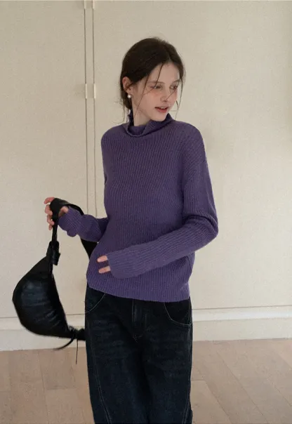 Women Ribbed Turtleneck Sweater for Fall