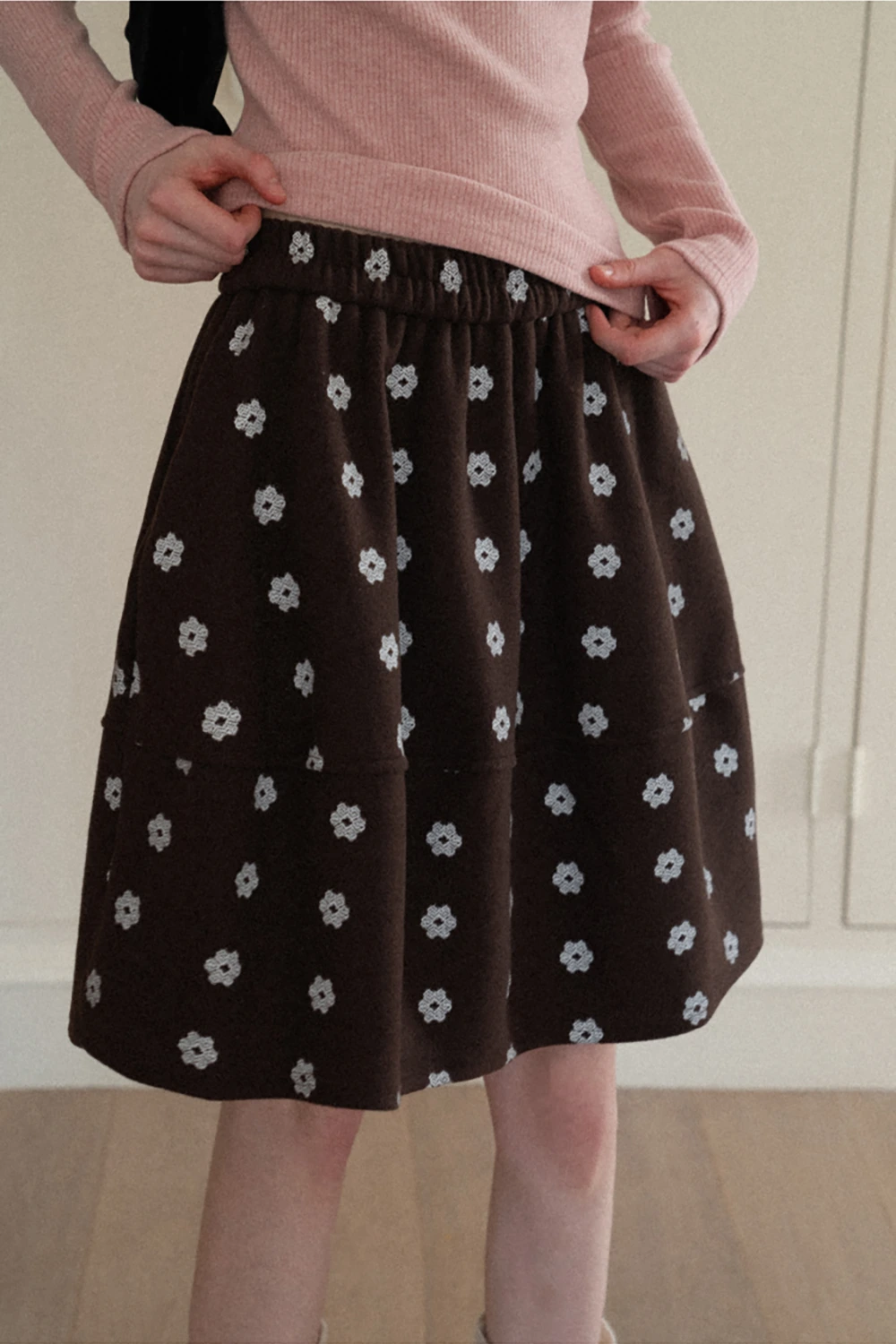 Floral Print Woolen Puff Skirt