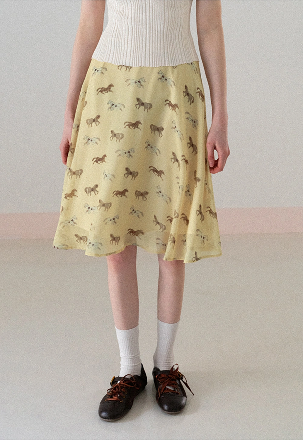Horse Print Flared Midi Skirt