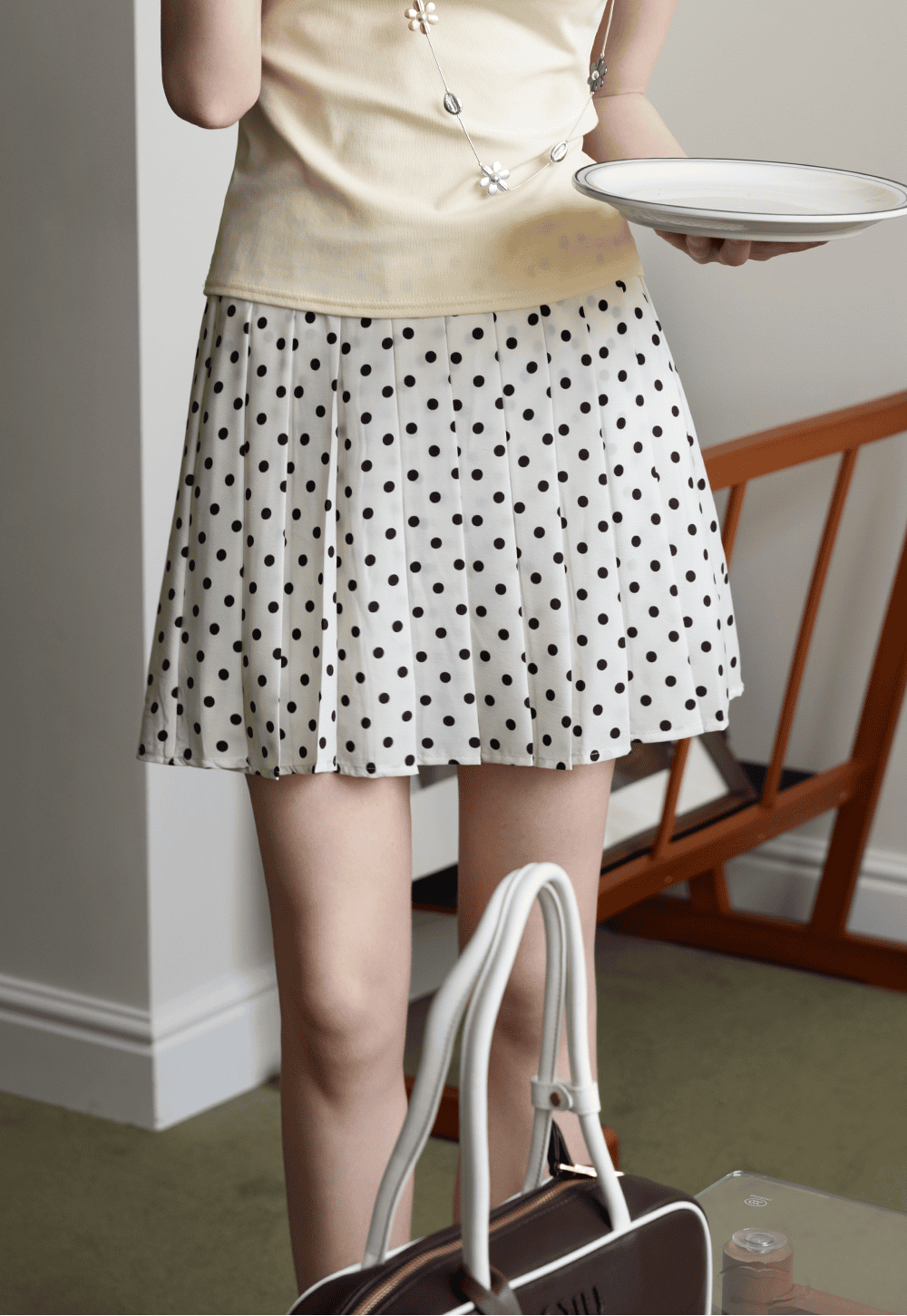 Polka Dot Pleated Mini Skirt
