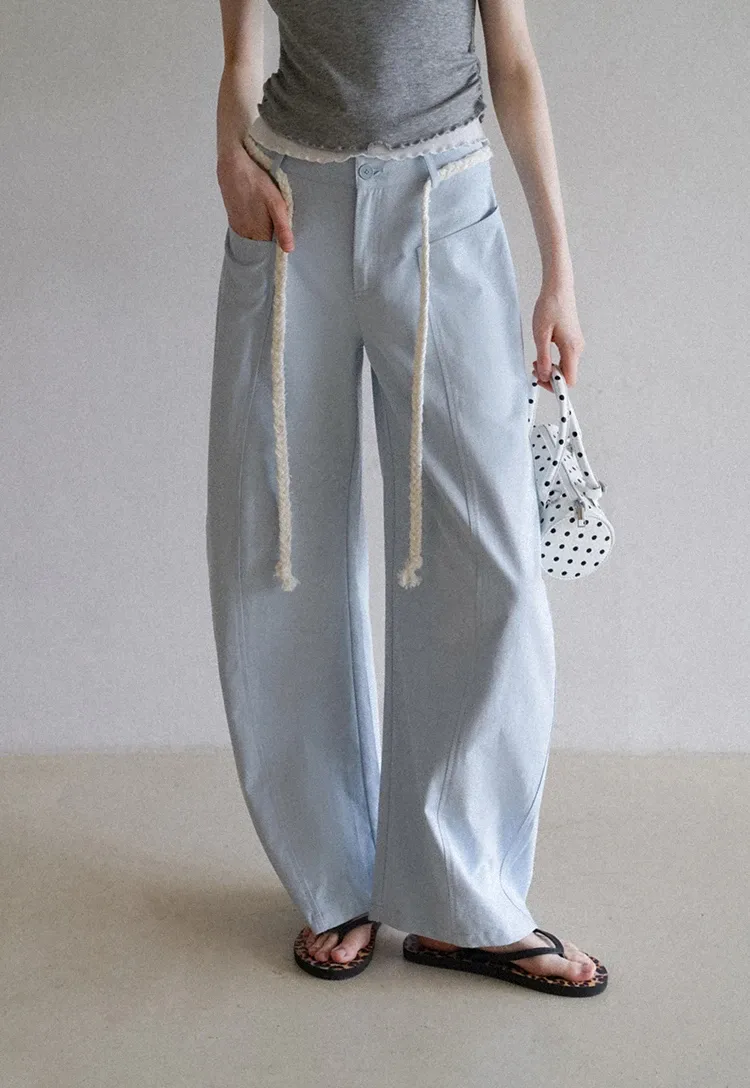 Wide-Leg Trousers with Braided Drawstring Detail