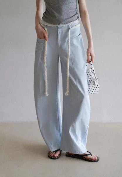 Wide-Leg Trousers with Braided Drawstring Detail