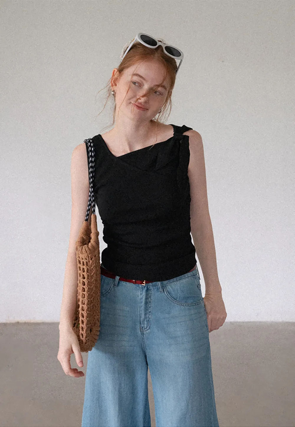 Asymmetrical One-Shoulder Tie Tank