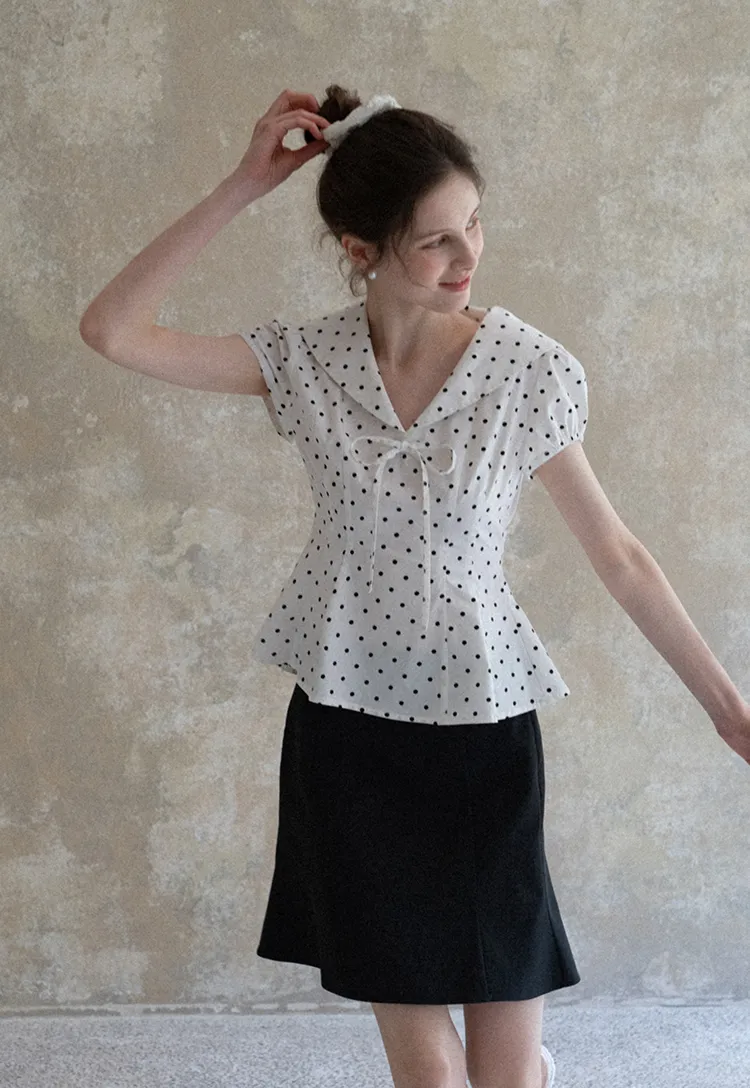 Polka Dot Sailor Collar Blouse