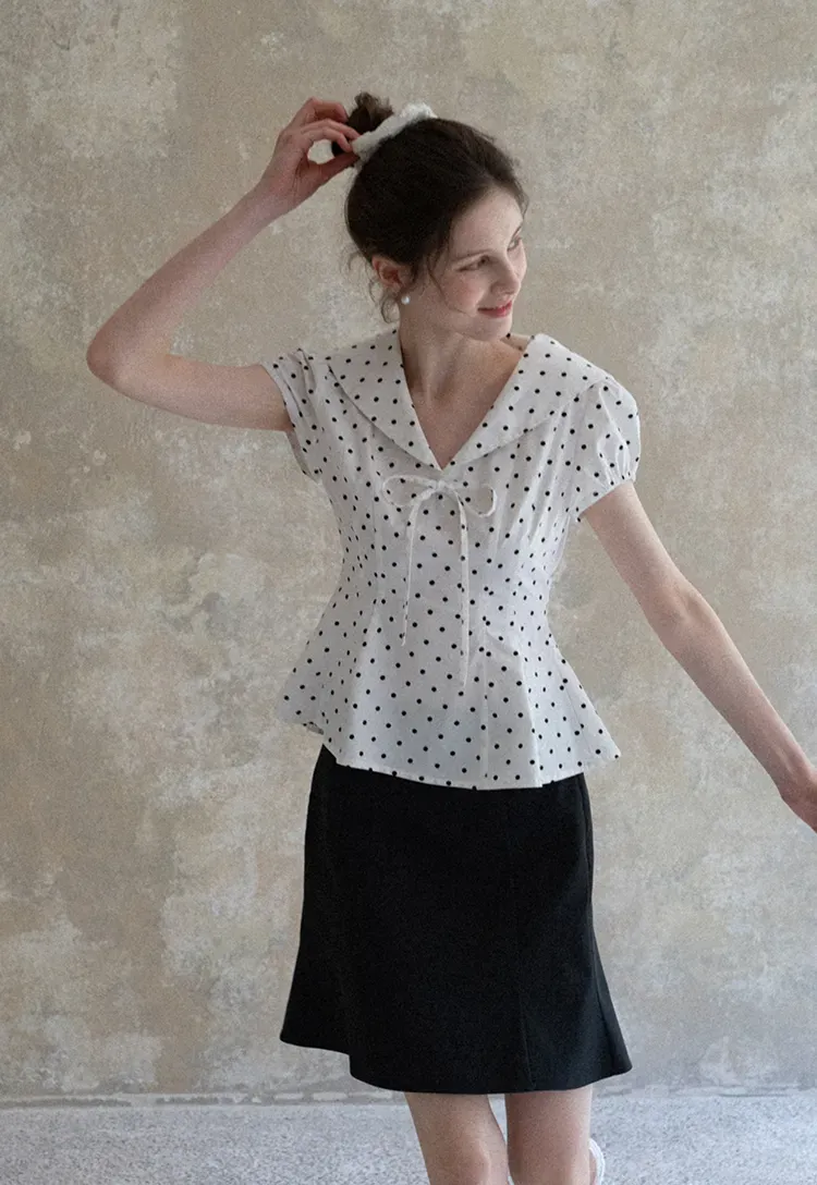 Polka Dot Sailor Collar Blouse