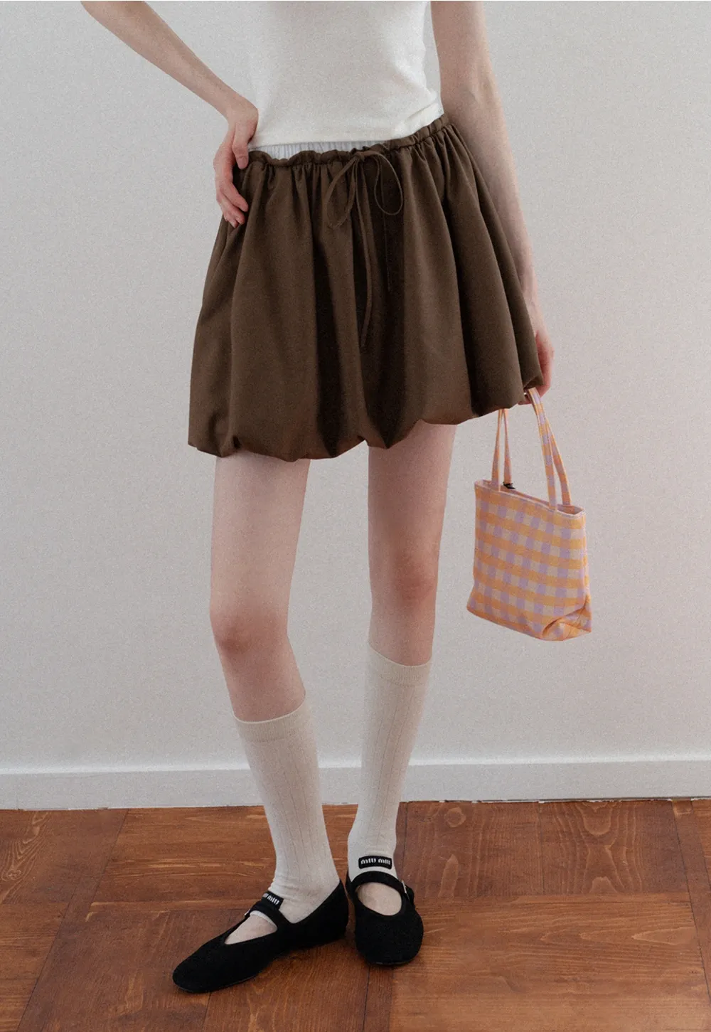 Drawstring Bubble Mini Skirt