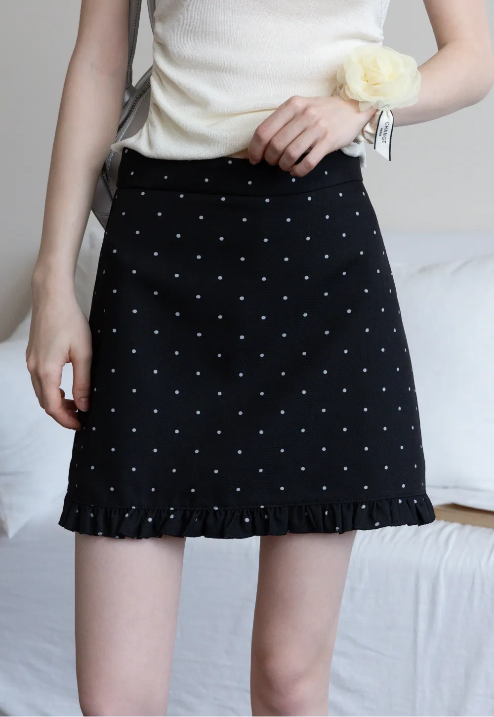 Women's Polka Dot Ruffle Hem A-Line Mini Skirt