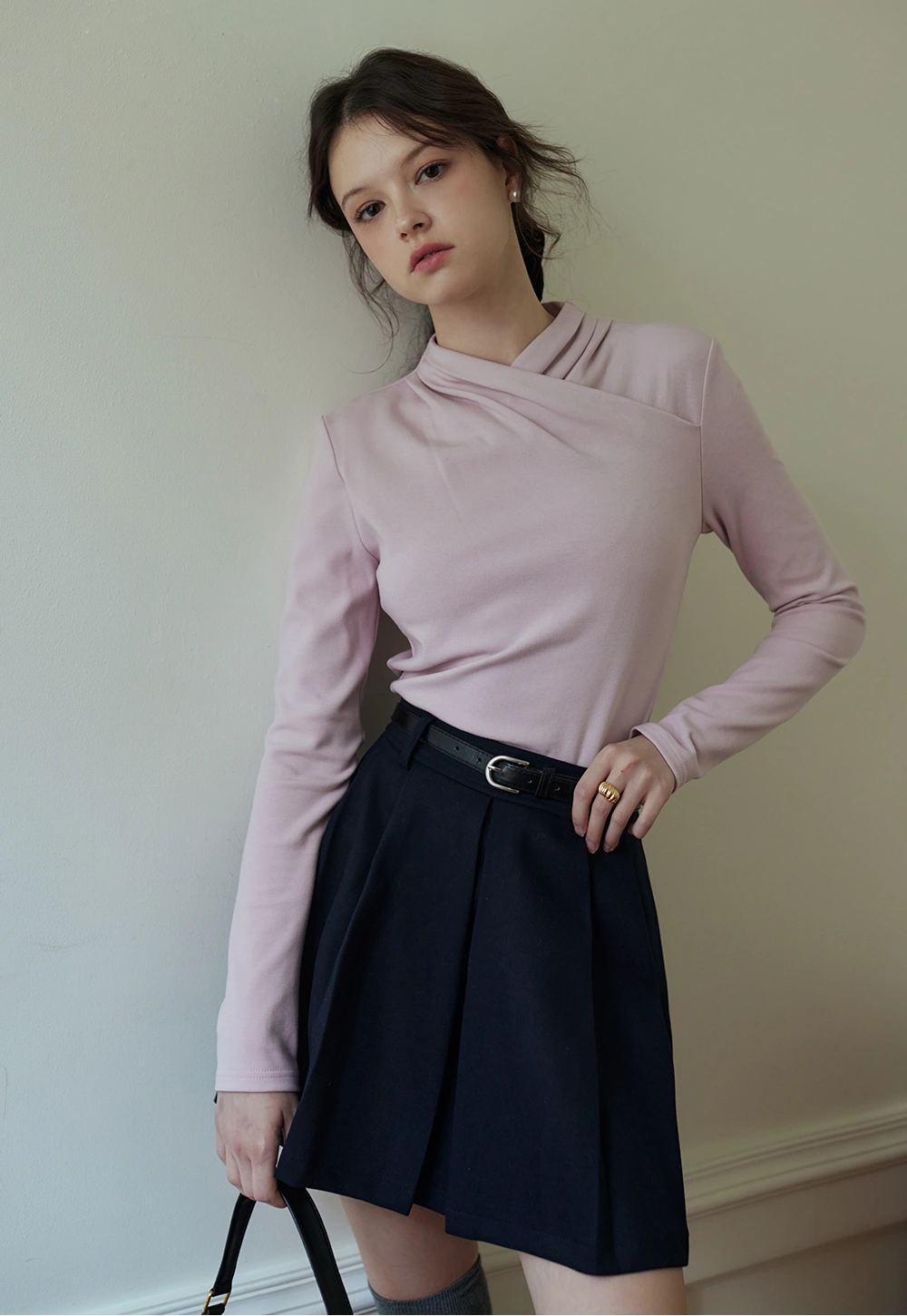 Draped Collar Long Sleeve Top