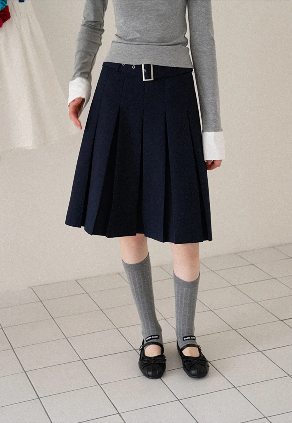 Women's Belted Pleated Mini Skirt