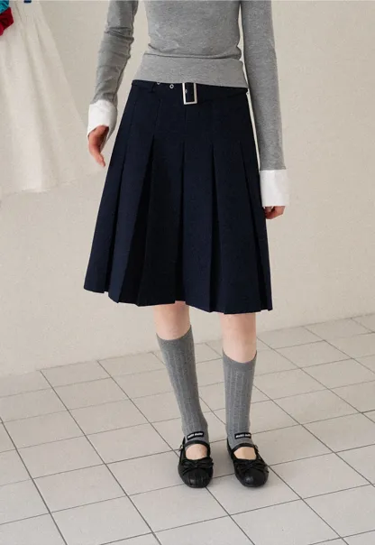 Women's Belted Pleated Mini Skirt