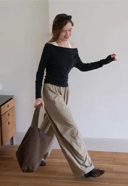 WomensElastic Waist Wide Leg Pants