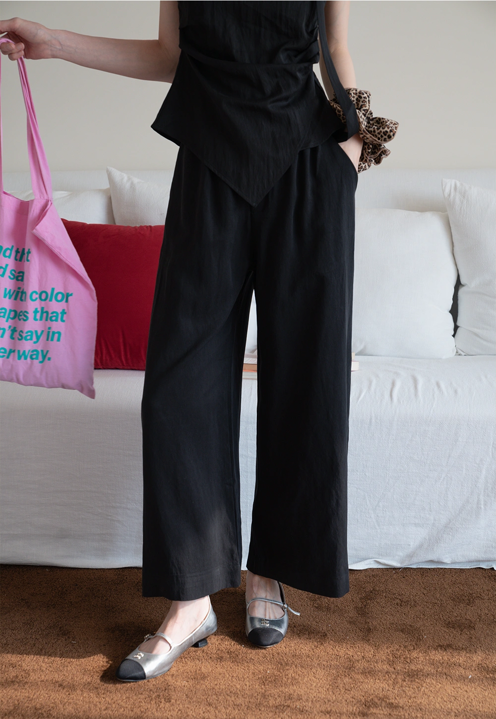 Women's 2 Piece Set – Asymmetrical Strap Top and Wide Leg Pants Outfit