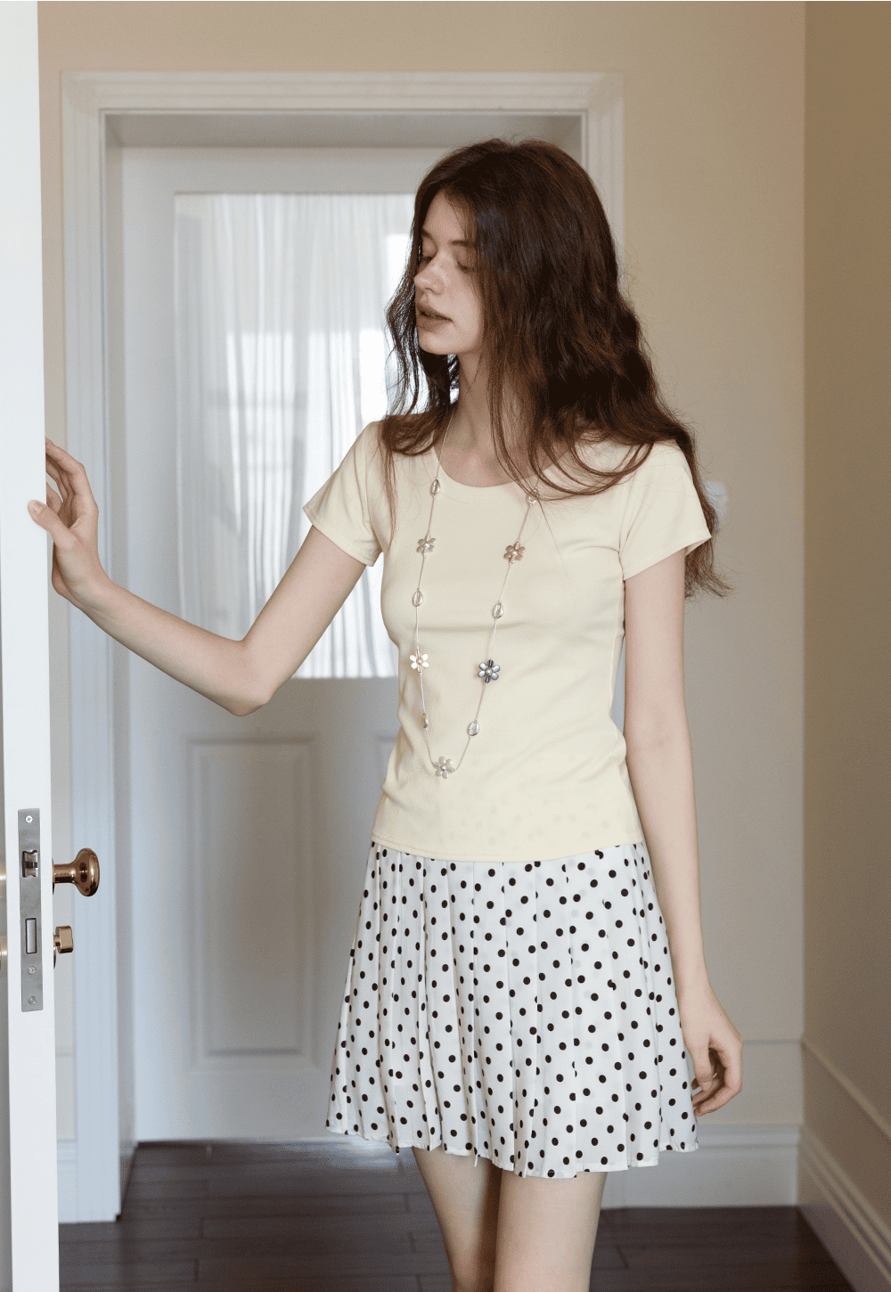 Polka Dot Pleated Mini Skirt